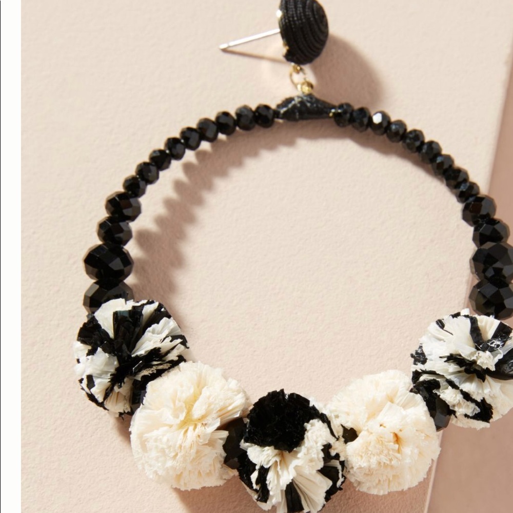 Anthrogologie Raffia Pom Pom Hoop Earrings